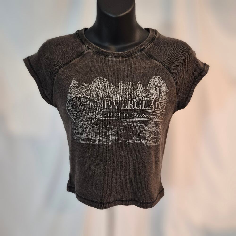 Social Culture Everglades Florida Cropped Ribbed Graphic Tee S